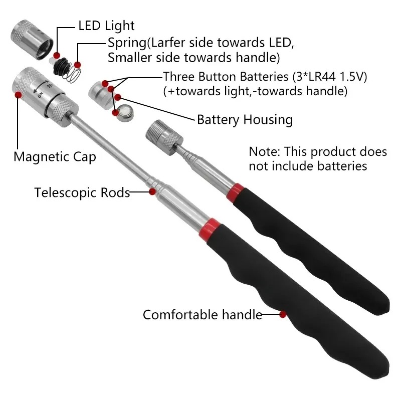 Telescopic Fishing Rod - Bolígrafo magnético telescópico con luz LED,
